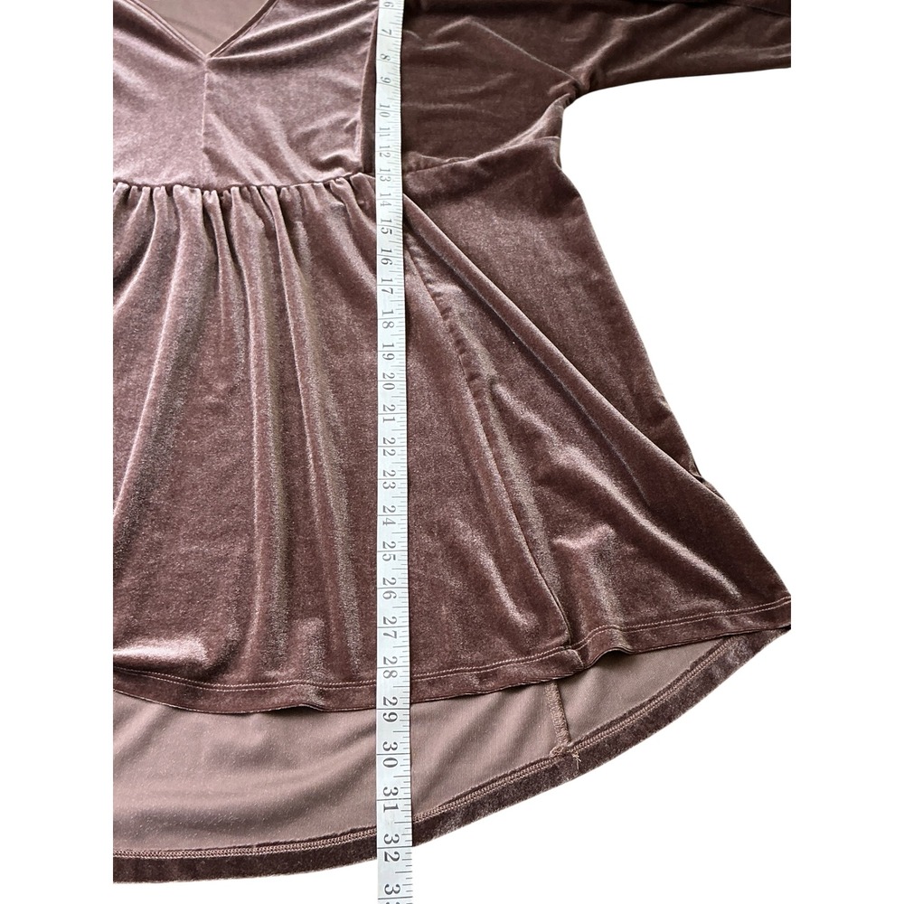Umgee Brown Velvet Babydoll Mini Dress V-Neck Smocked Pockets XL WA0325 - Picture 14 of 14